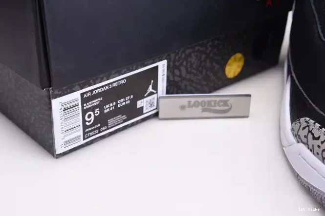 1st Kicks Court 3 Black Jordan Air Purple Retro CT8532-050 0520